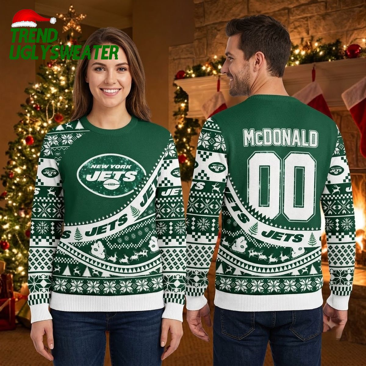 new york jets custom name and number snowflake pattern ugly christmas sweater new york jets custom name and number snowflake pattern ugly christmas sweater