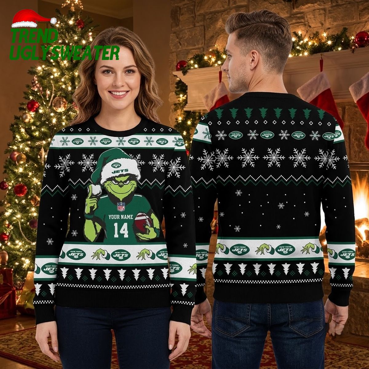 new york jets grinch football custom name ugly christmas sweater new york jets grinch football custom name ugly christmas sweater