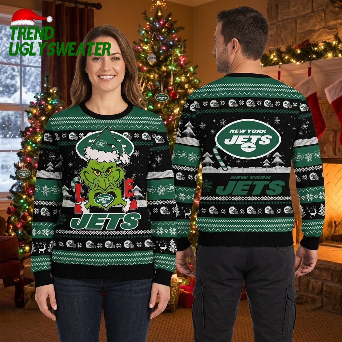 new york jets grinch mascot santa hat ugly christmas sweater new york jets grinch mascot santa hat ugly christmas sweater