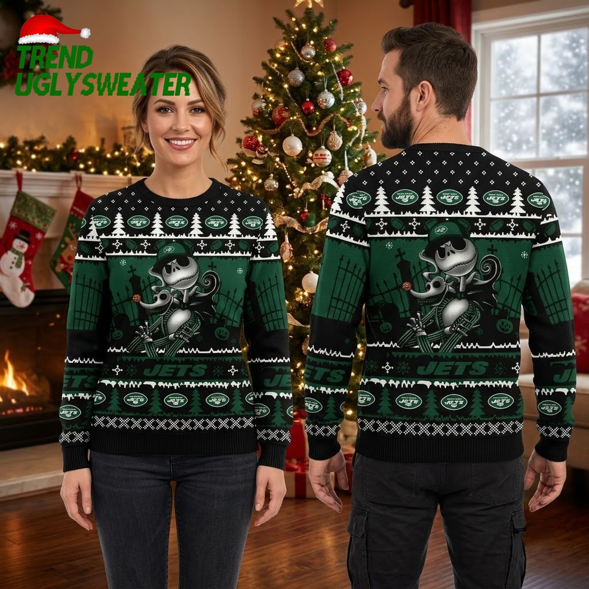 new york jets jack skellington football ugly christmas sweater new york jets jack skellington football ugly christmas sweater