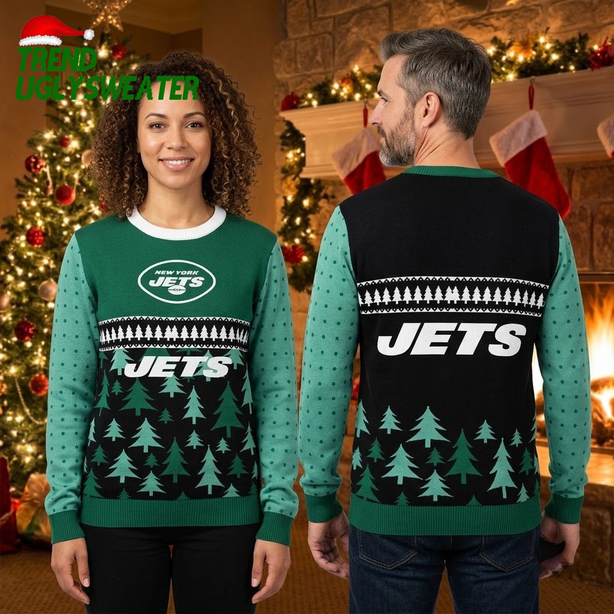 new york jets logo and christmas tree pattern ugly christmas sweater new york jets logo and christmas tree pattern ugly christmas sweater