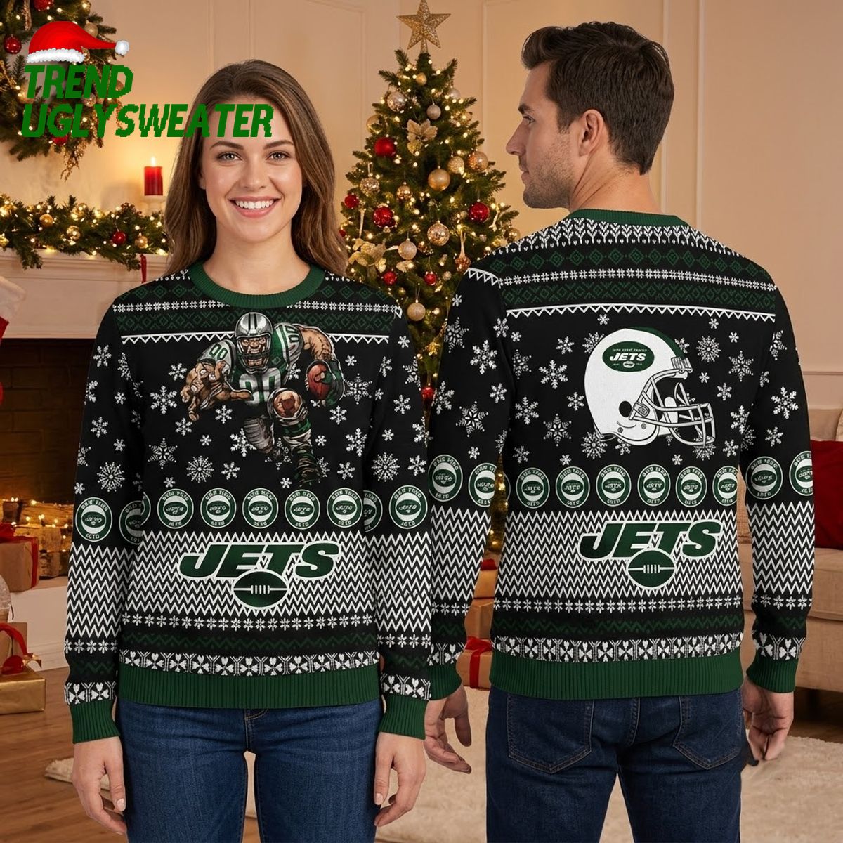 new york jets rushing football player snowflake ugly christmas sweater new york jets rushing football player snowflake ugly christmas sweater