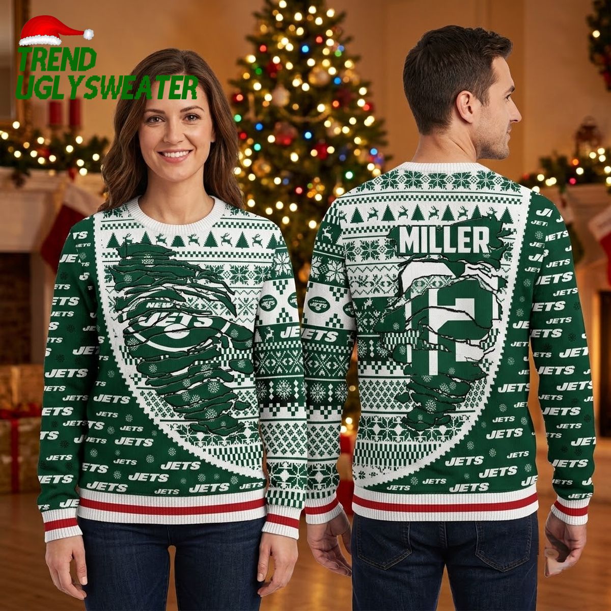new york jets santa claus custom name ugly christmas sweater new york jets santa claus custom name ugly christmas sweater