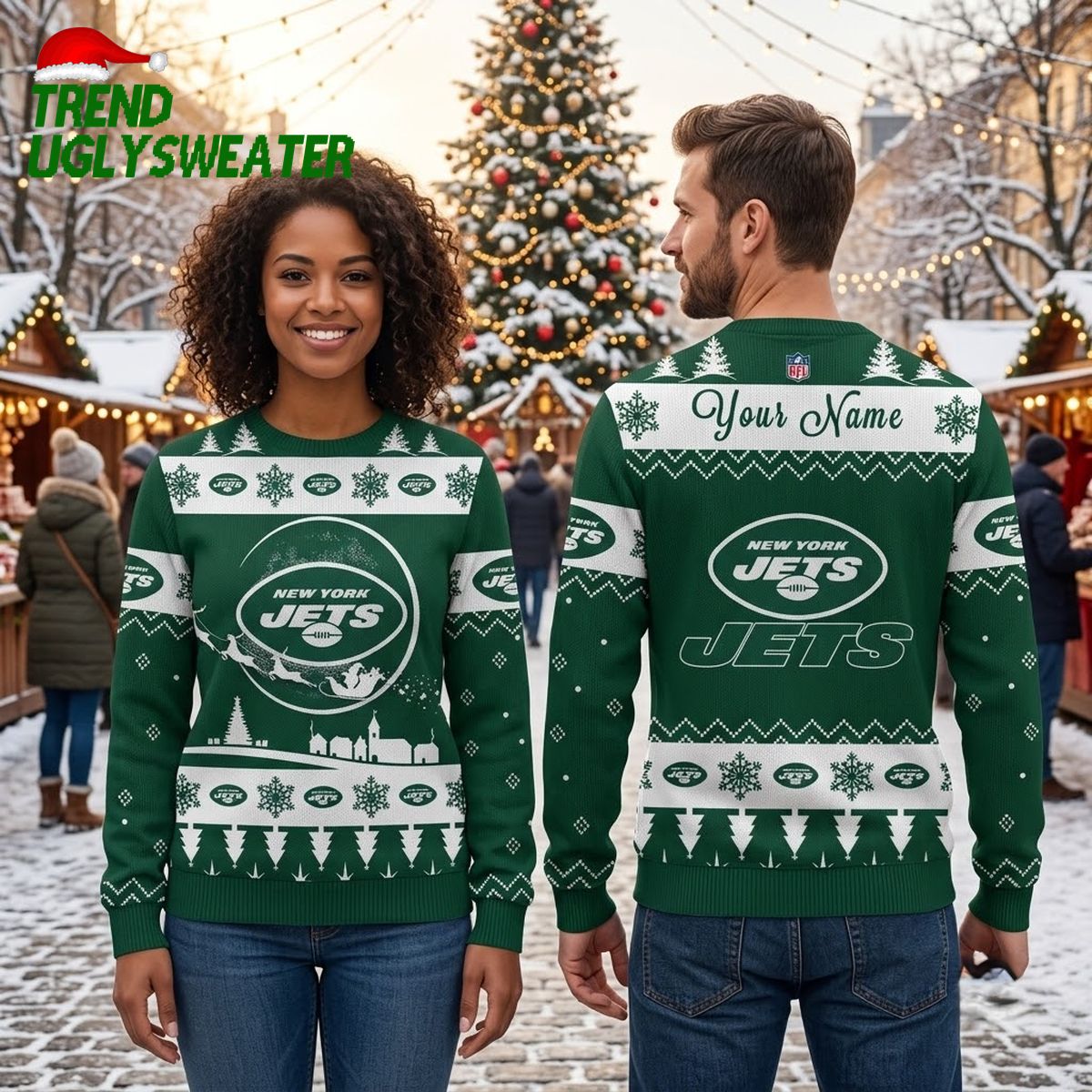 new york jets santa sleigh custom name ugly christmas sweater new york jets santa sleigh custom name ugly christmas sweater