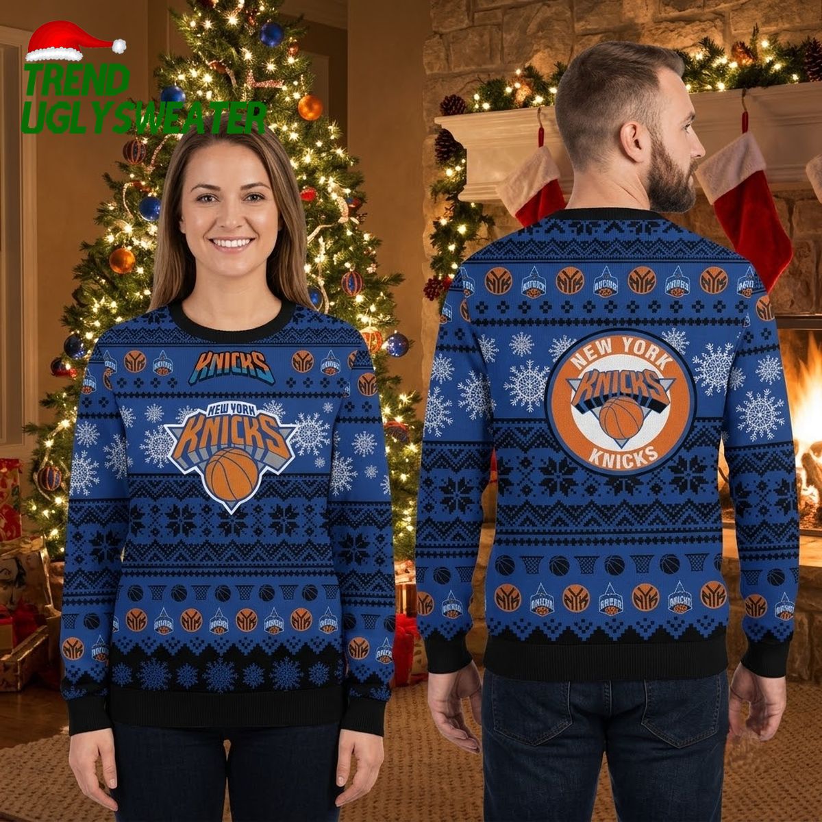 new york knicks basketball logo snowflake ugly christmas sweater new york knicks basketball logo snowflake ugly christmas sweater