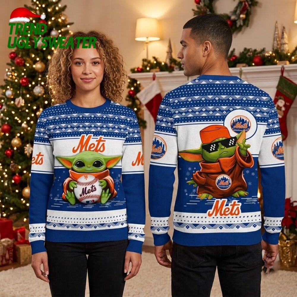 new york mets baby yoda baseball ugly christmas sweater