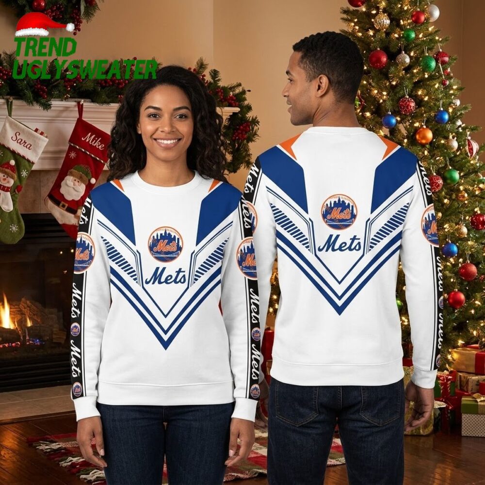 new york mets chevron stripe logo ugly christmas sweater