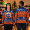 new york mets logo snowflake and reindeer pattern blue and orange ugly christmas sweater