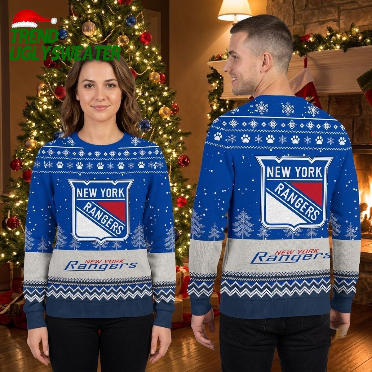 new york rangers big logo snowflake ugly christmas sweater new york rangers big logo snowflake ugly christmas sweater