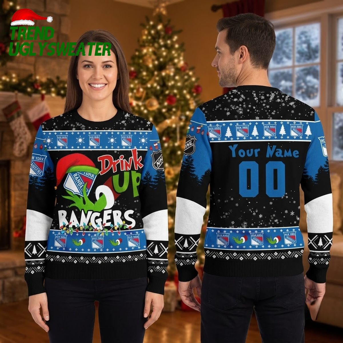 new york rangers grinch drink up custom name and number ugly christmas sweater new york rangers grinch drink up custom name and number ugly christmas sweater