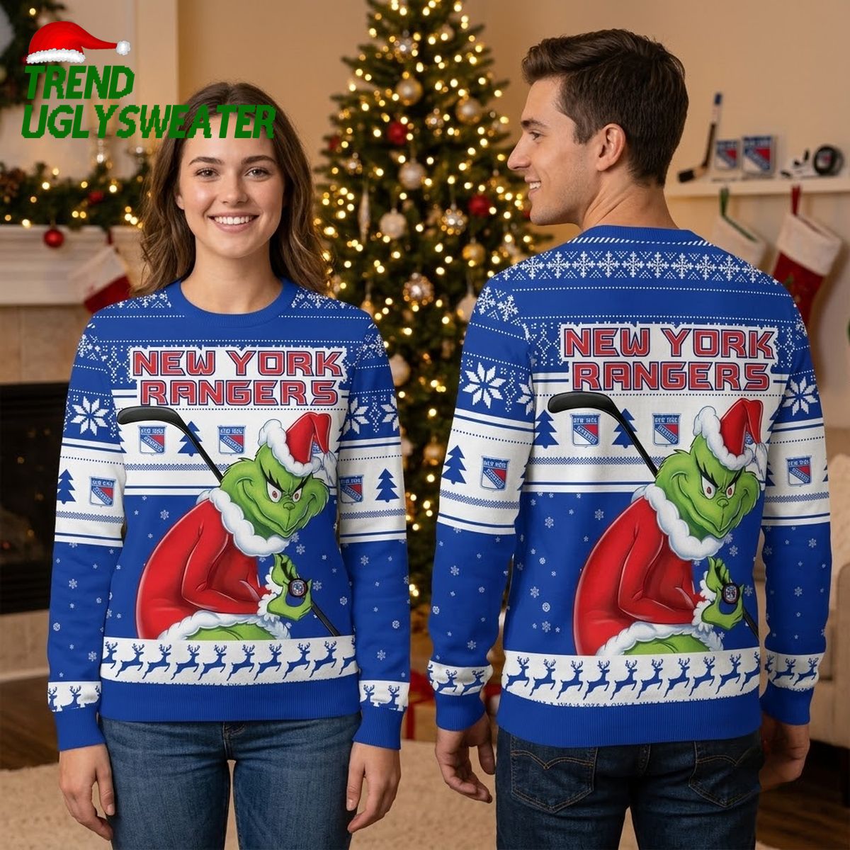 new york rangers grinch holding hockey stick ugly christmas sweater new york rangers grinch holding hockey stick ugly christmas sweater