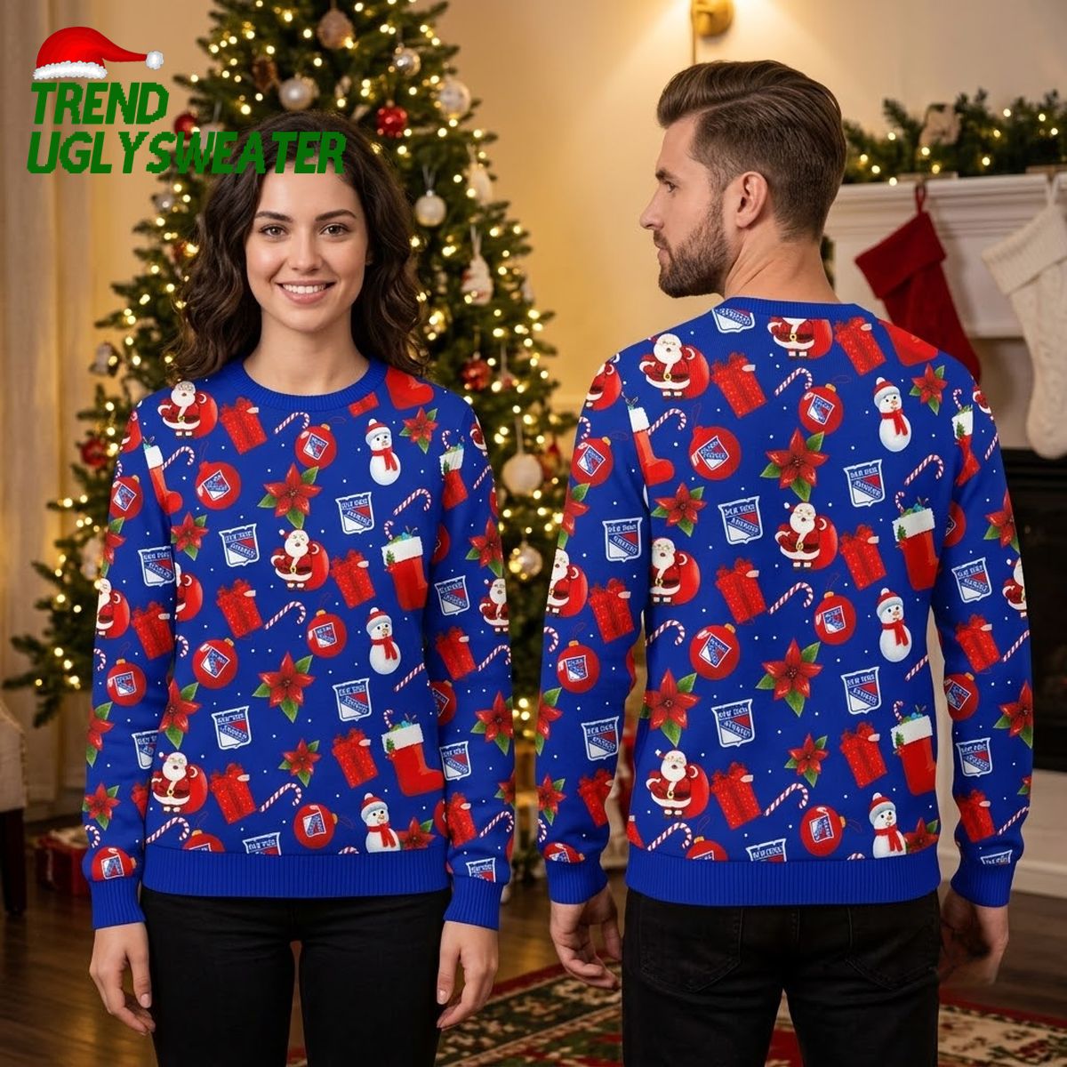 new york rangers santa and snowman christmas pattern ugly christmas sweater new york rangers santa and snowman christmas pattern ugly christmas sweater
