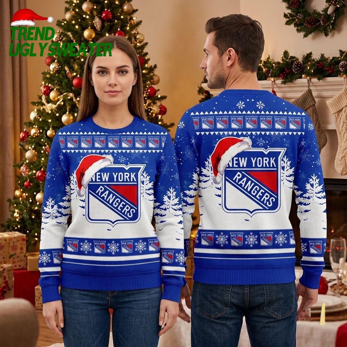 new york rangers santa hat logo ugly christmas sweater new york rangers santa hat logo ugly christmas sweater