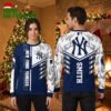New York Yankees Flaming Logo Custom Name Ugly Christmas Sweater 1 new york yankees flaming logo custom name ugly christmas sweater