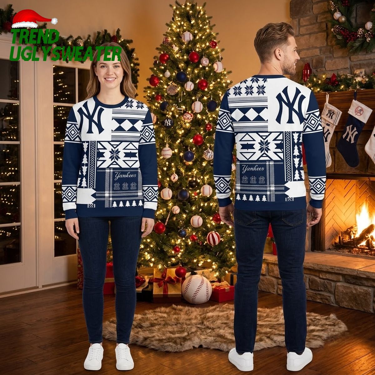new york yankees geometric winter pattern snowflake motifs ugly christmas sweater new york yankees geometric winter pattern snowflake motifs ugly christmas sweater
