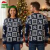 New York Yankees Logo Snowflake And Christmas Tree Patchwork Navy And Gray Ugly Christmas Sweater 1 new york yankees logo snowflake and christmas tree patchwork navy and gray ugly christmas