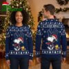 new york yankees snoopy and woodstock custom name navy blue ugly christmas sweater