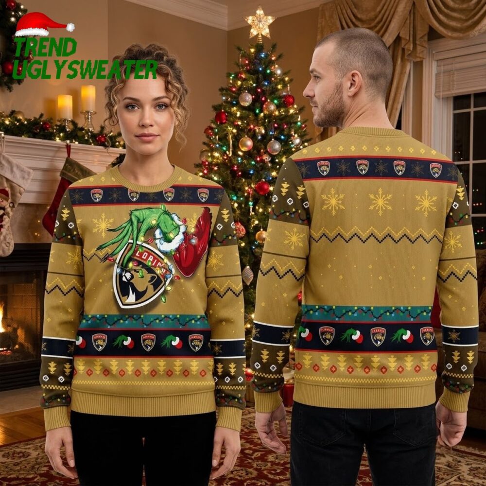 nhl florida panthers christmas ugly sweater grinch gift for hockey fans