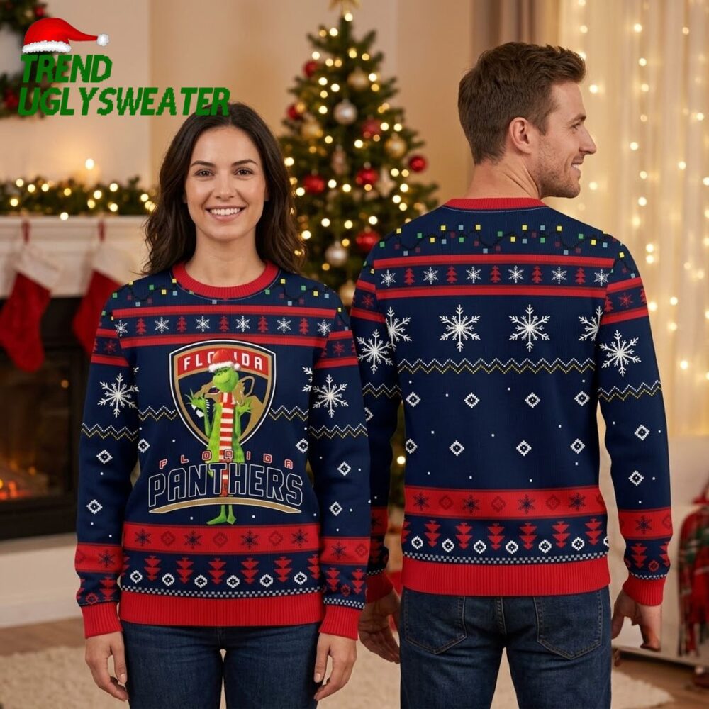 nhl florida panthers christmas ugly sweater print funny grinch gift for hockey fans