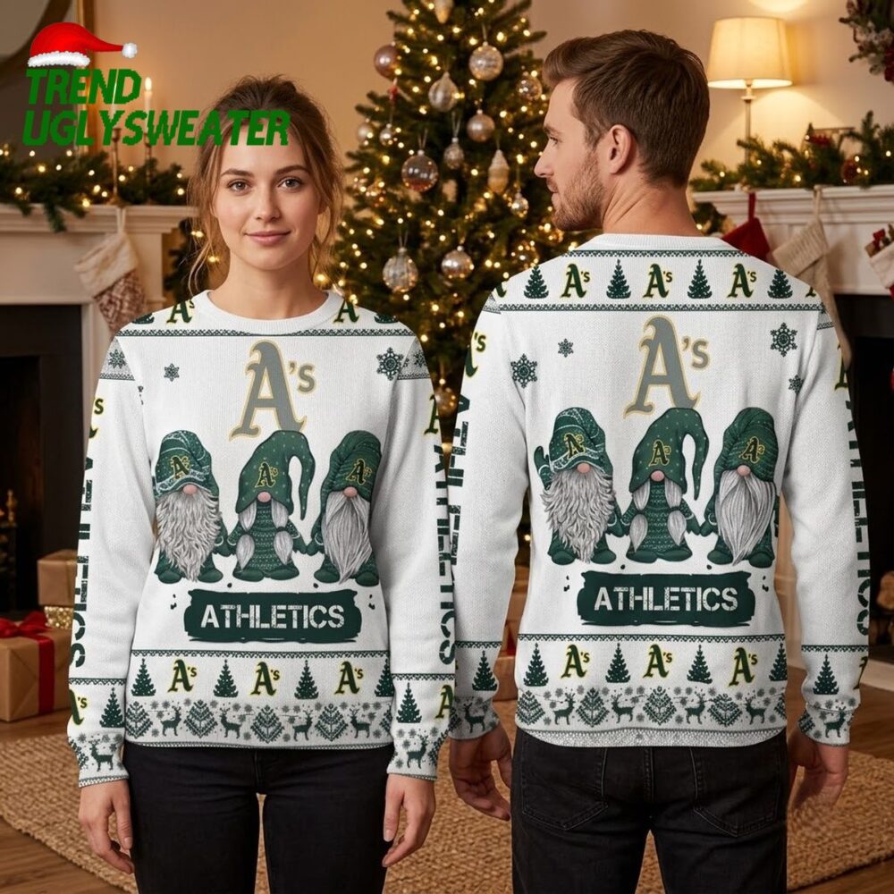 oakland athletics gnome trio winter wonderland ugly christmas sweater
