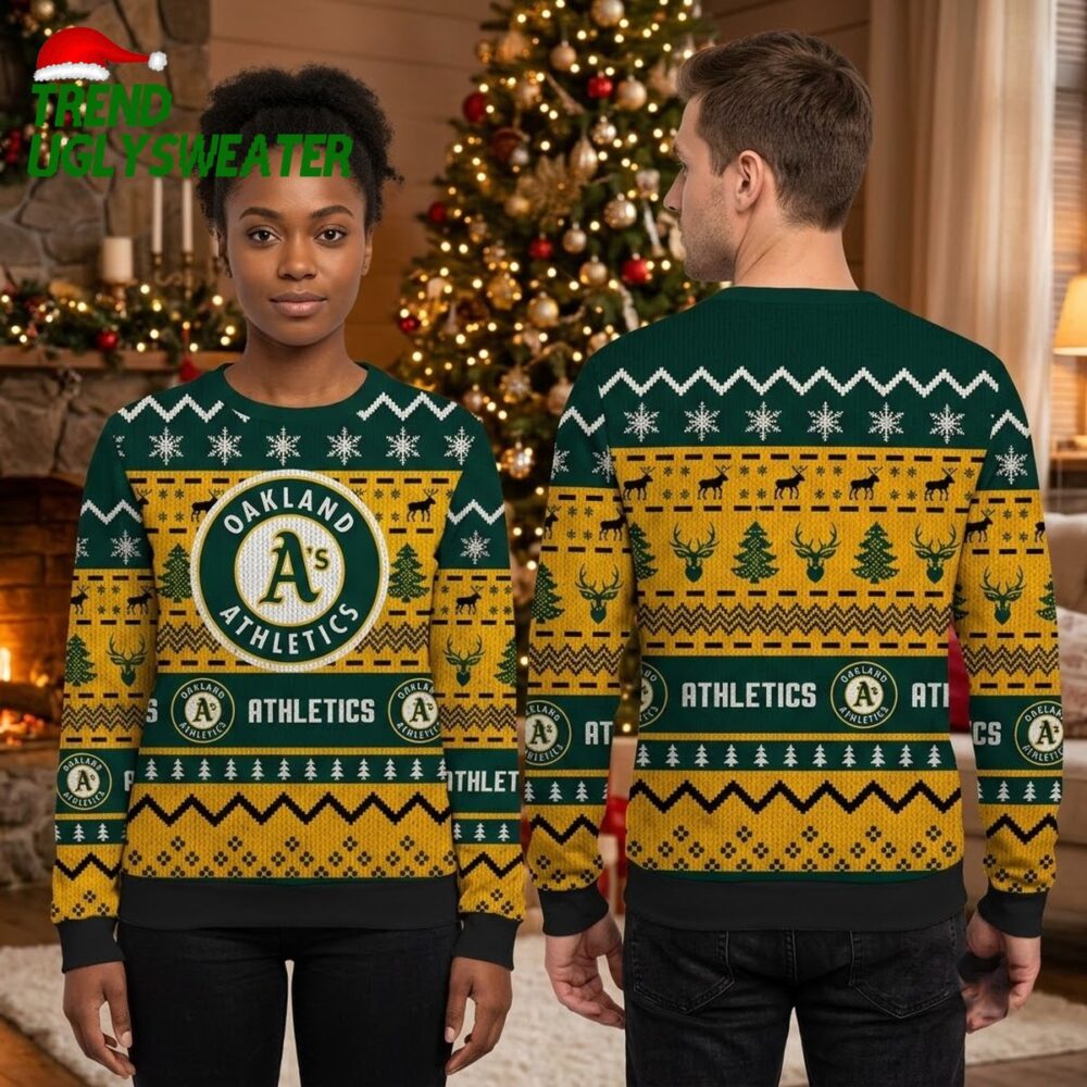 oakland athletics reindeer pattern ugly christmas sweater