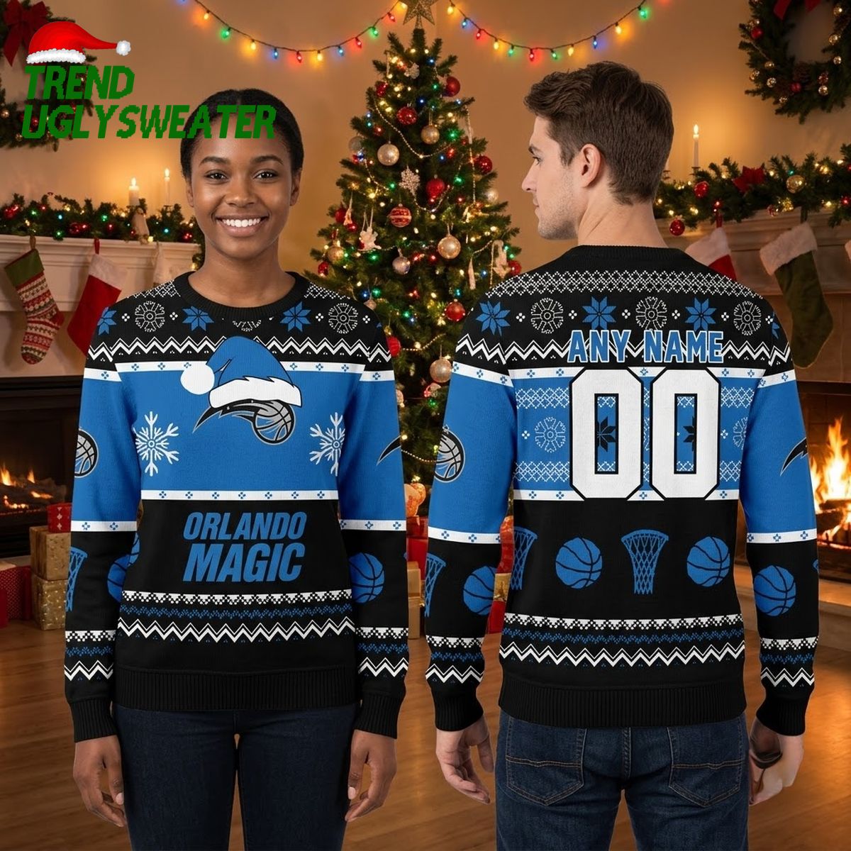 orlando magic santa hat basketball personalized name and number ugly christmas sweater orlando magic santa hat basketball personalized name and number ugly christmas sweater