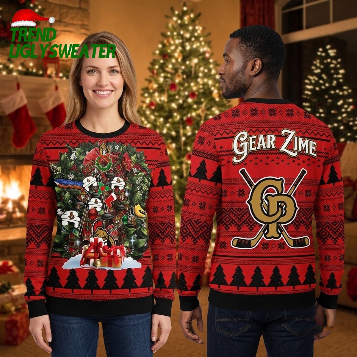 ottawa senators hockey christmas tree and gifts ugly christmas sweater ottawa senators hockey christmas tree and gifts ugly christmas sweater