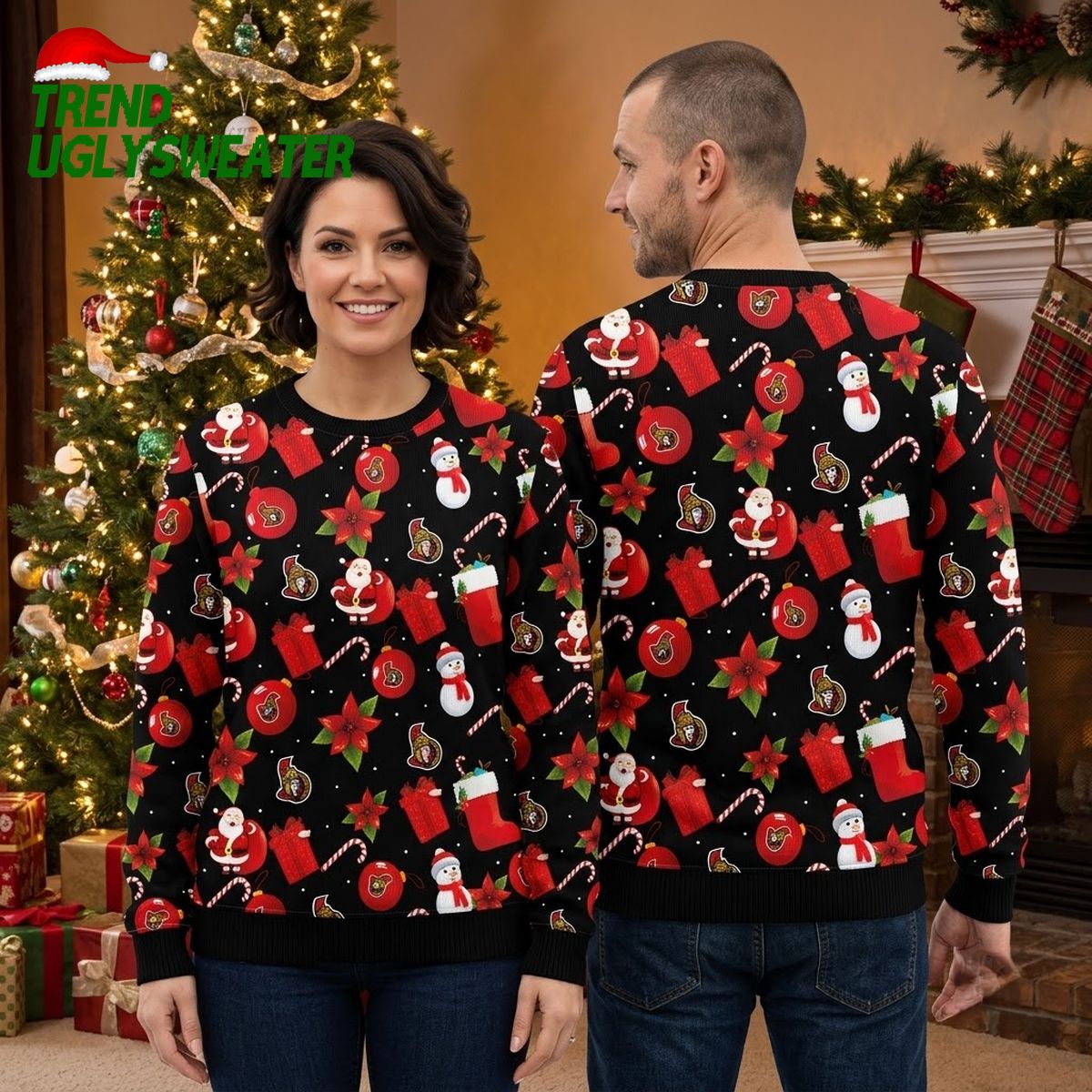 ottawa senators santa claus snowman pattern ugly christmas sweater ottawa senators santa claus snowman pattern ugly christmas sweater