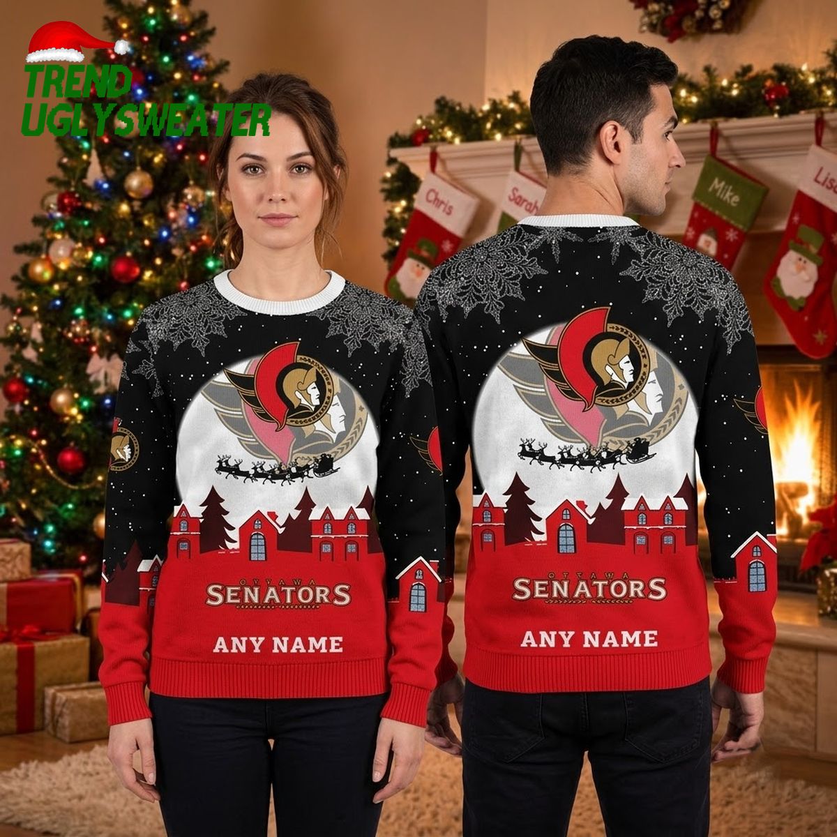 ottawa senators santa sleigh custom name ugly christmas sweater ottawa senators santa sleigh custom name ugly christmas sweater