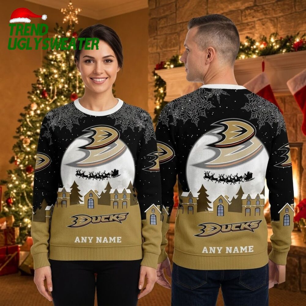 personalized anaheim ducks silent night village custom name ugly christmas sweater