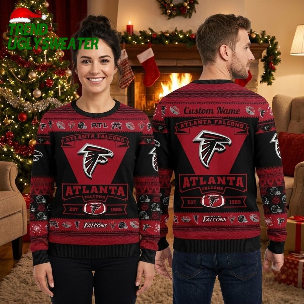 personalized atlanta falcons football logo custom name ugly christmas sweater