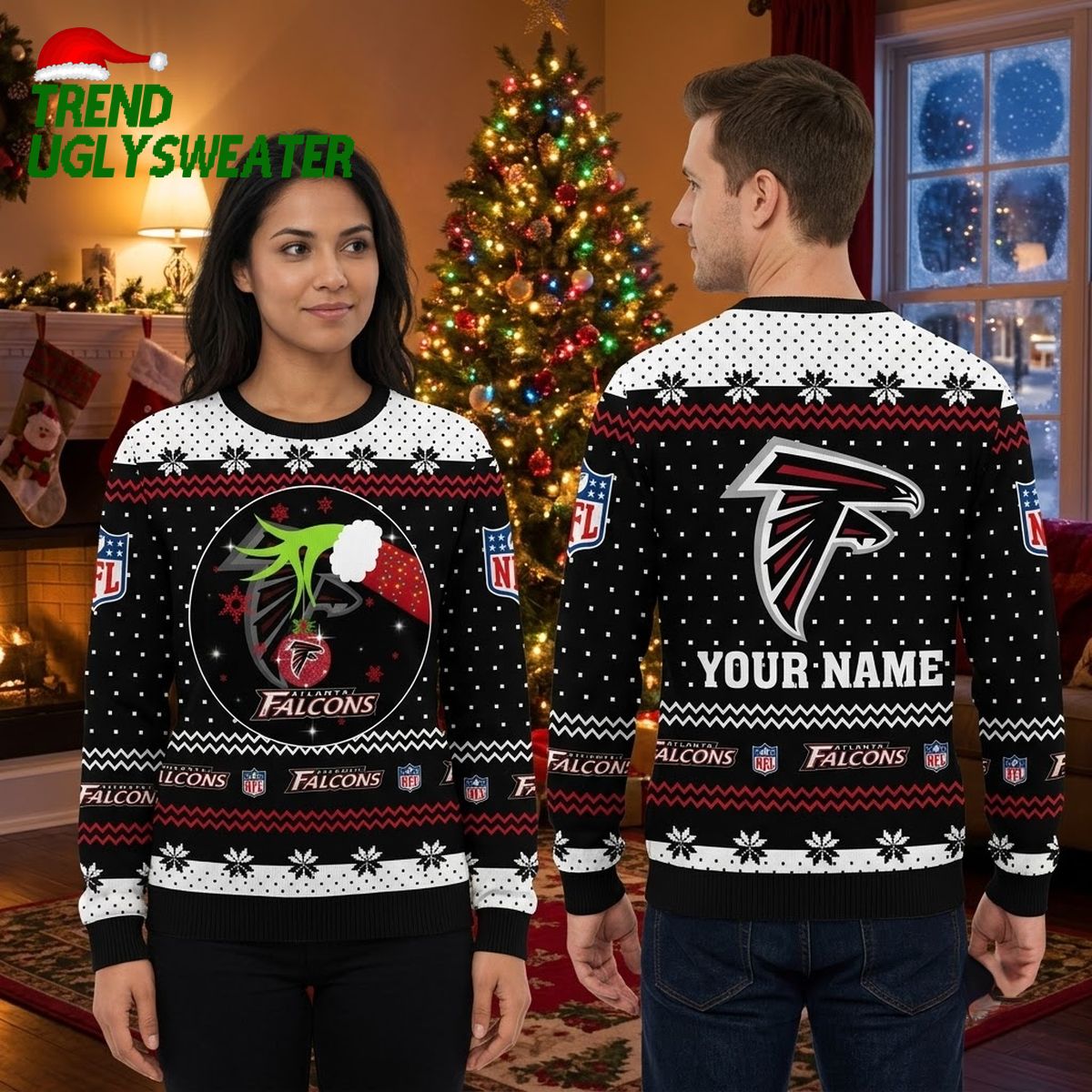 personalized atlanta falcons grinch hands custom name ugly christmas sweater personalized atlanta falcons grinch hands custom name ugly christmas sweater