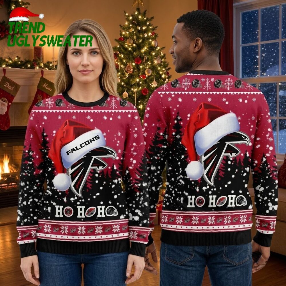 personalized atlanta falcons santa hat custom name ugly christmas sweater