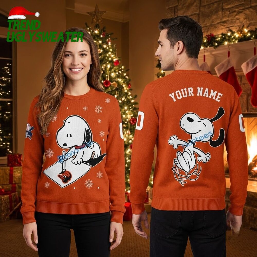 personalized baltimore orioles snoopy baseball ugly christmas sweater