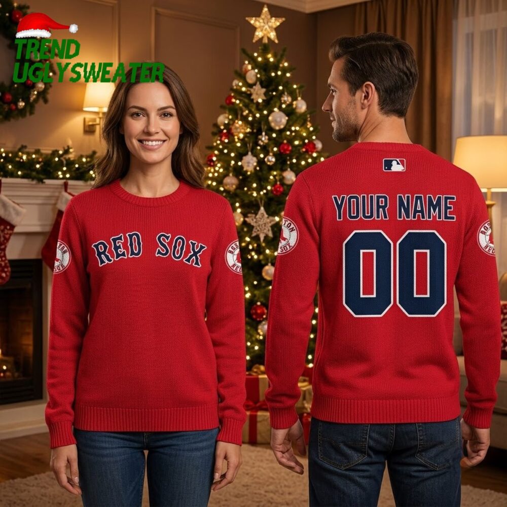 personalized boston red sox custom name and number jersey style ugly christmas sweater