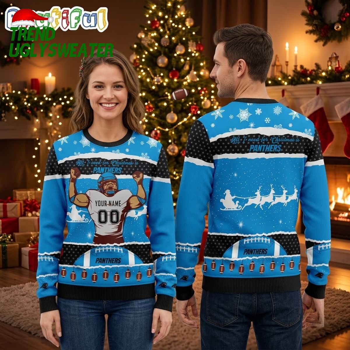 personalized carolina panthers football player custom name and number ugly christmas sweat personalized carolina panthers football player custom name and number ugly christmas sweat