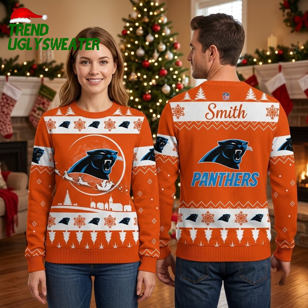 personalized carolina panthers logo custom name ugly christmas sweater personalized carolina panthers logo custom name ugly christmas sweater