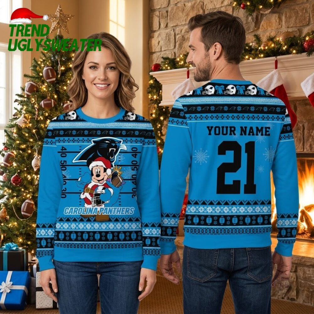 personalized carolina panthers mickey santa football field custom name and number ugly chr