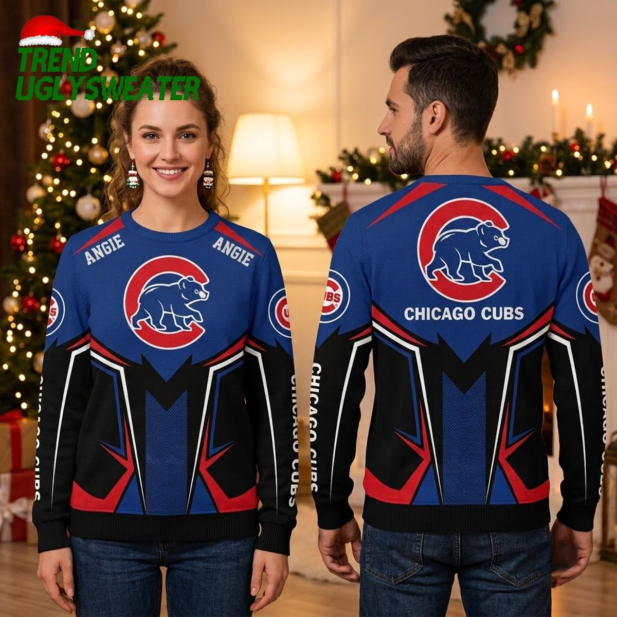 personalized chicago cubs bear logo custom name ugly christmas sweater personalized chicago cubs bear logo custom name ugly christmas sweater