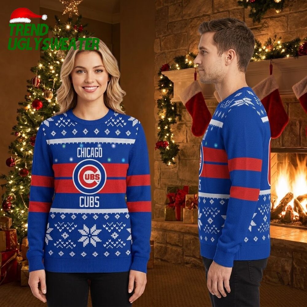 personalized chicago cubs custom name and number baseball jersey ugly christmas sweater