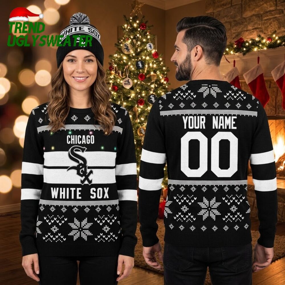 personalized chicago white sox snowflake pattern custom name and number ugly christmas swe