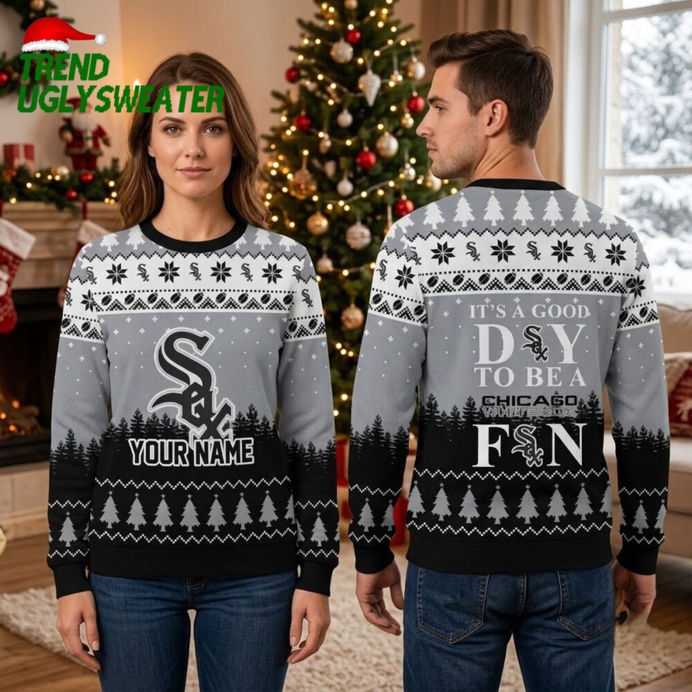 personalized chicago white sox snowy forest custom name ugly christmas sweater