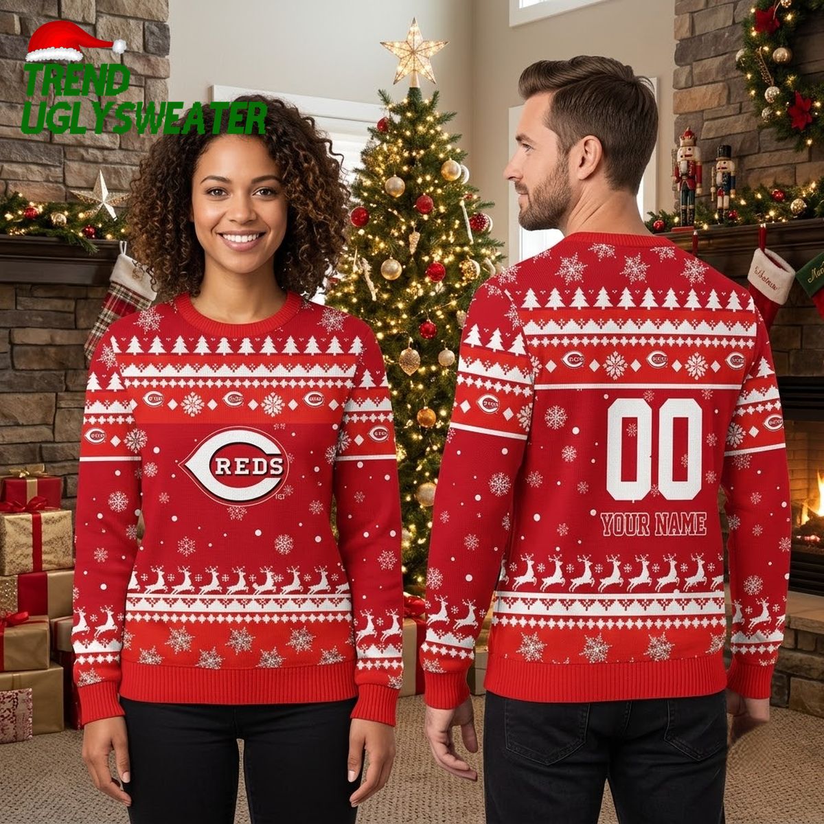 personalized cincinnati reds snowflake pattern custom name and number ugly christmas sweat personalized cincinnati reds snowflake pattern custom name and number ugly christmas sweat