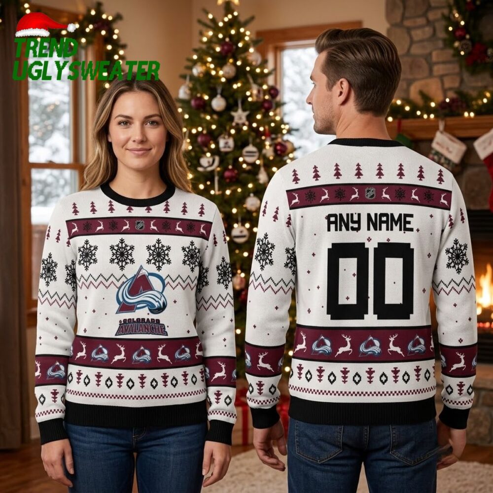 personalized colorado avalanche snowflake custom name and number ugly christmas sweater