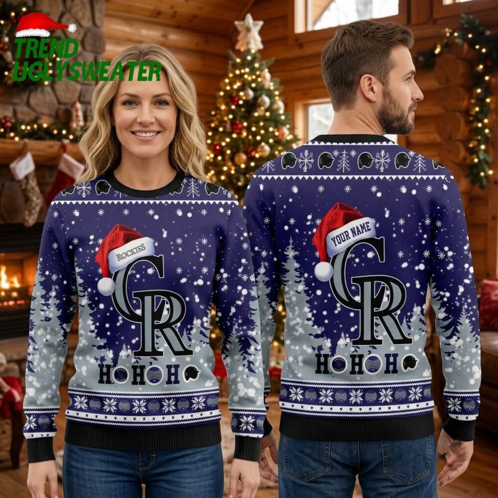 personalized colorado rockies logo santa hat ugly christmas sweater