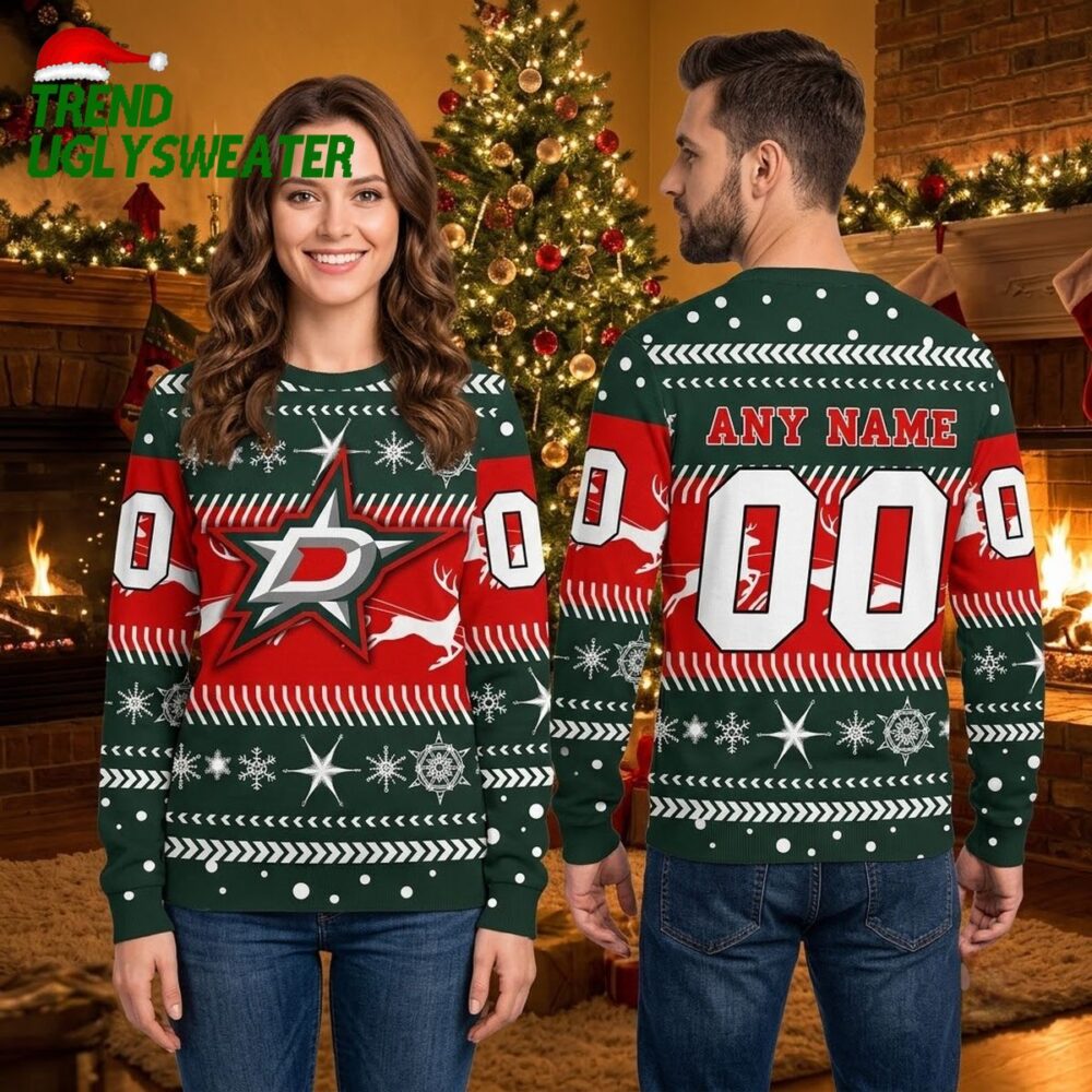personalized dallas stars any name and number snowflake ugly christmas sweater