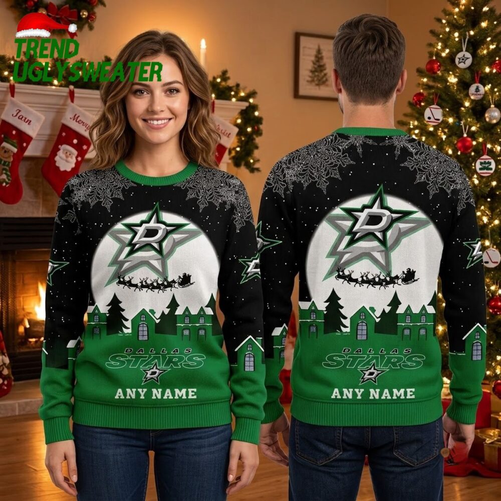 personalized dallas stars santa sleigh ride custom name ugly christmas sweater