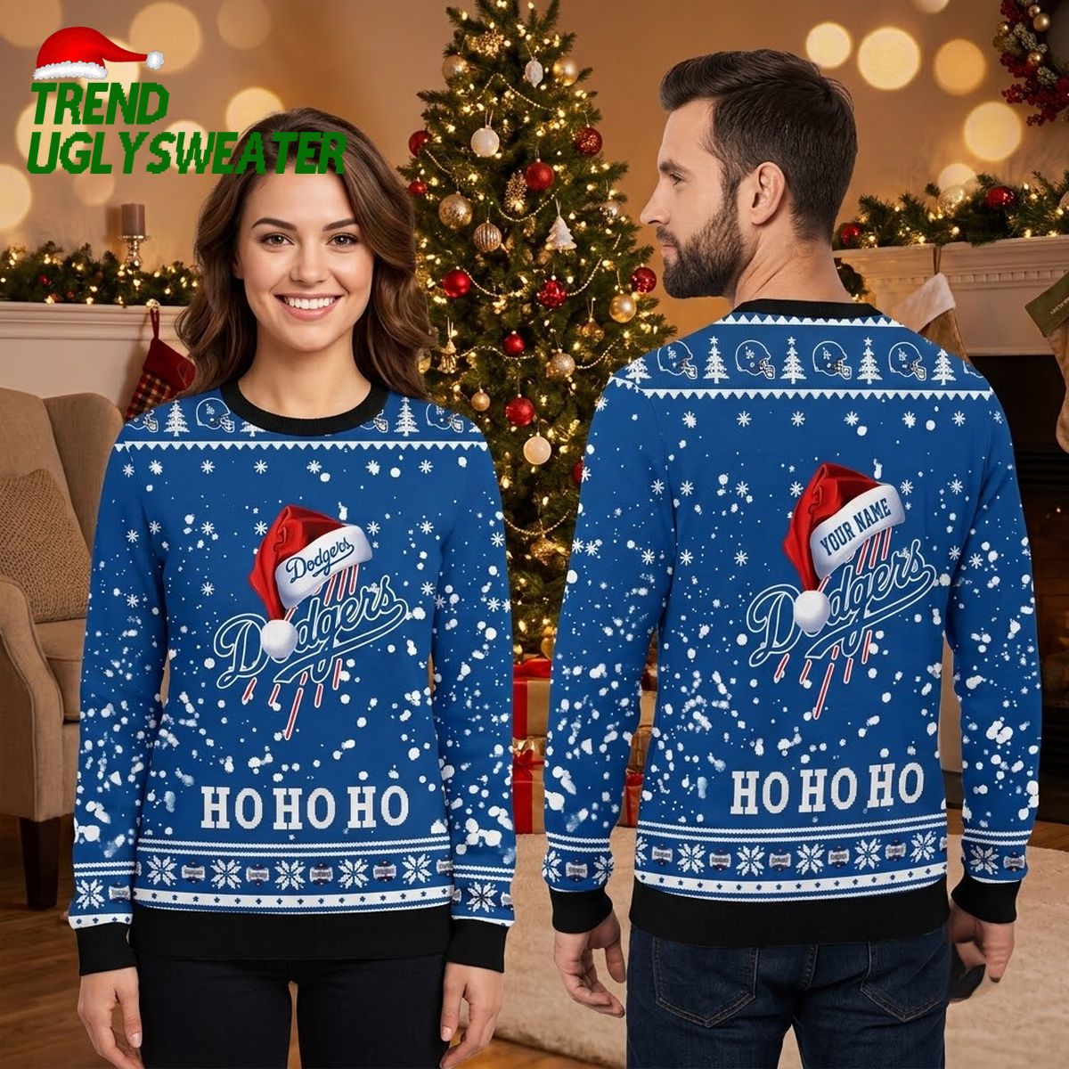 personalized dodgers santa hat logo custom name ugly christmas sweater personalized dodgers santa hat logo custom name ugly christmas sweater