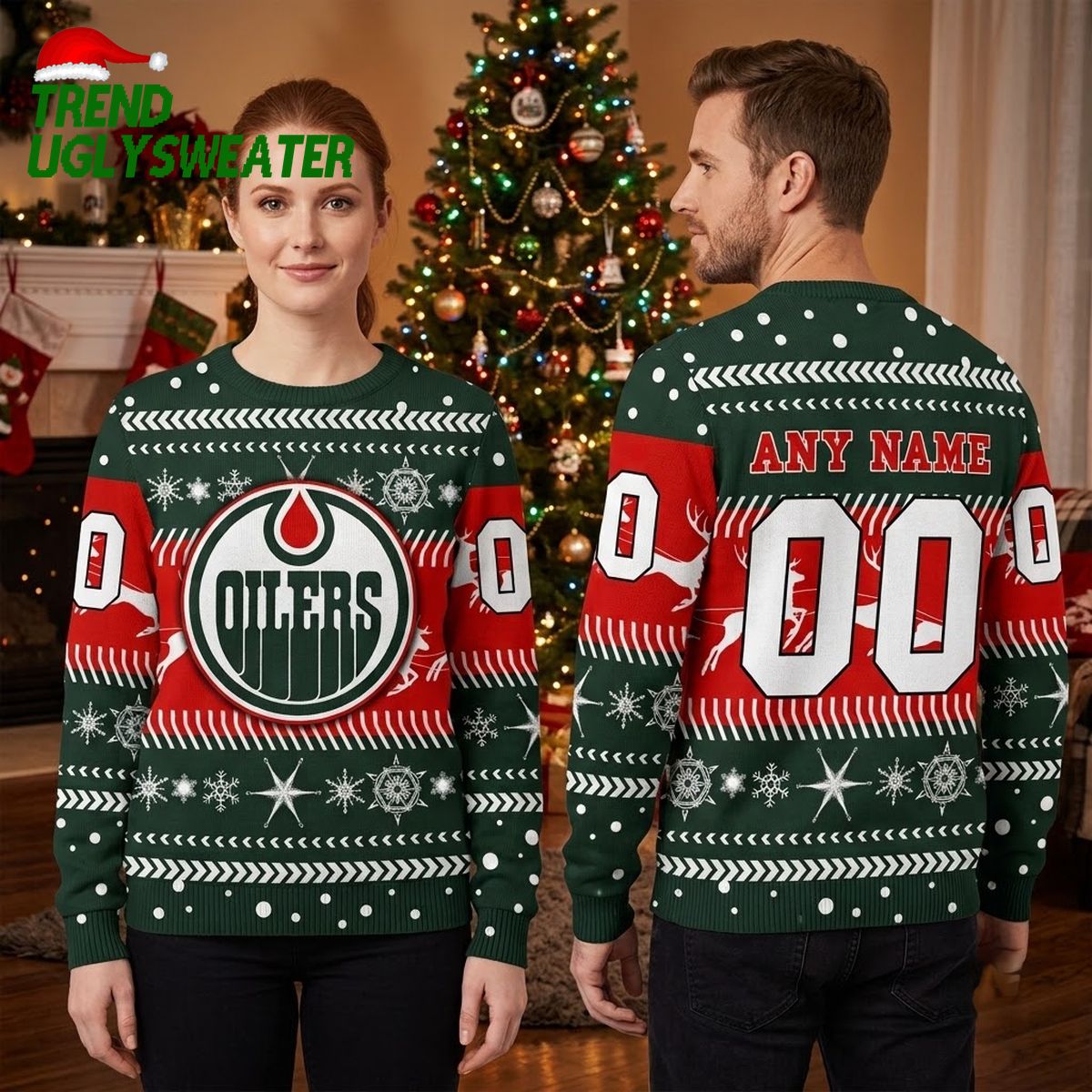 personalized edmonton oilers logo custom name and number ugly christmas sweater personalized edmonton oilers logo custom name and number ugly christmas sweater