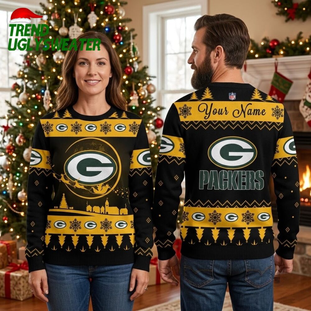 personalized green bay packers crystal logo custom name ugly christmas sweater